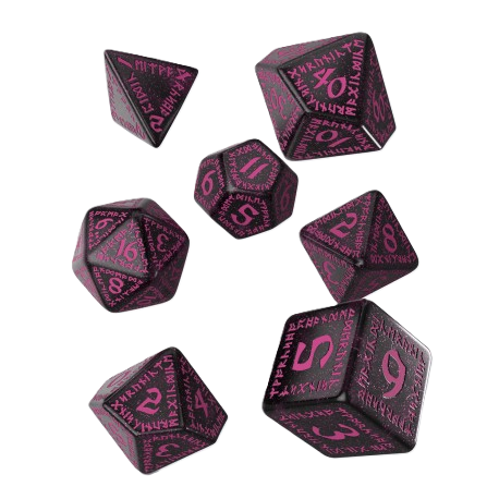 Runic: Shimmering black with magenta 7pc RPG Dice Set