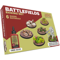 Battlefields Basing Set box by Army Painter, showing the retail packaging with a bottle of red glue and sample miniature bases on a plain white background.