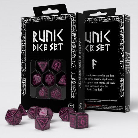 Runic: Shimmering black with magenta 7pc RPG Dice Set