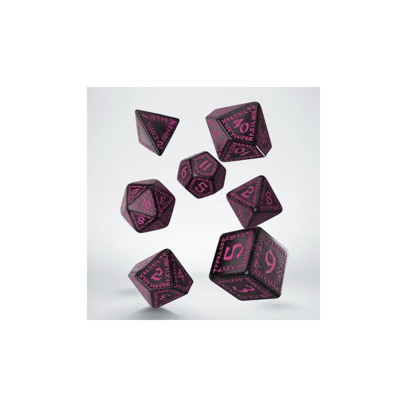 Runic: Shimmering black with magenta 7pc RPG Dice Set